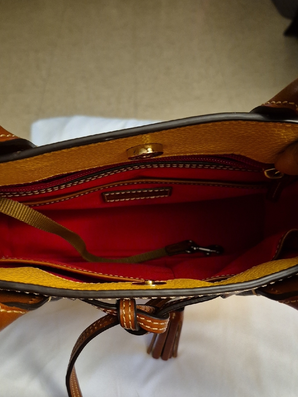 Dooney & Bourke Yellow and Brown Pebbled Leather Satchel (Dustbag Included) - Picture 11 of 14